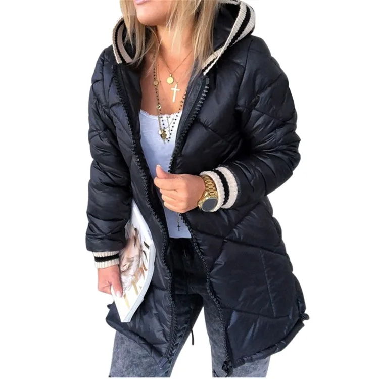 Women Cotton Long-sleeved Autumn and Winter Zipper Hooded Stitching Temperament Commuter Jacket Solid Color Mid-length Cotton
Women Cotton Long-sleeved Autumn and Winter Zipper Hooded Stitching Temperament Commuter Jacket Solid Color Mid-length Cotton