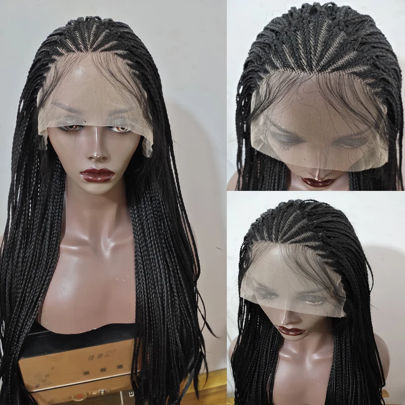 Braided Hair Synthetic 13*4 Lace Front Wig For Black Women Wigs Blonde Ladies Africa Braids 26 inches | Шиньоны и парики