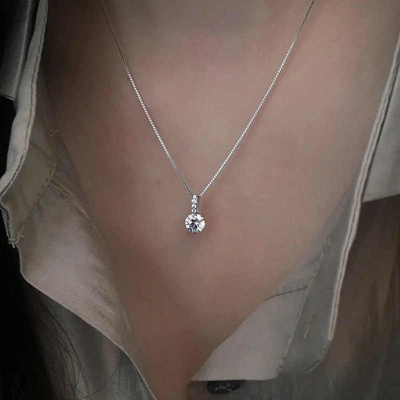 925 Sterling Silver Geometric Drop Necklace Clavicle Chain Women Fashion Wedding Jewelry Shine Zircon Pendant Choker Neckace
925 Sterling Silver Geometric Drop Necklace Clavicle Chain Women Fashion Wedding Jewelry Shine Zircon Pendant Choker Neckace
