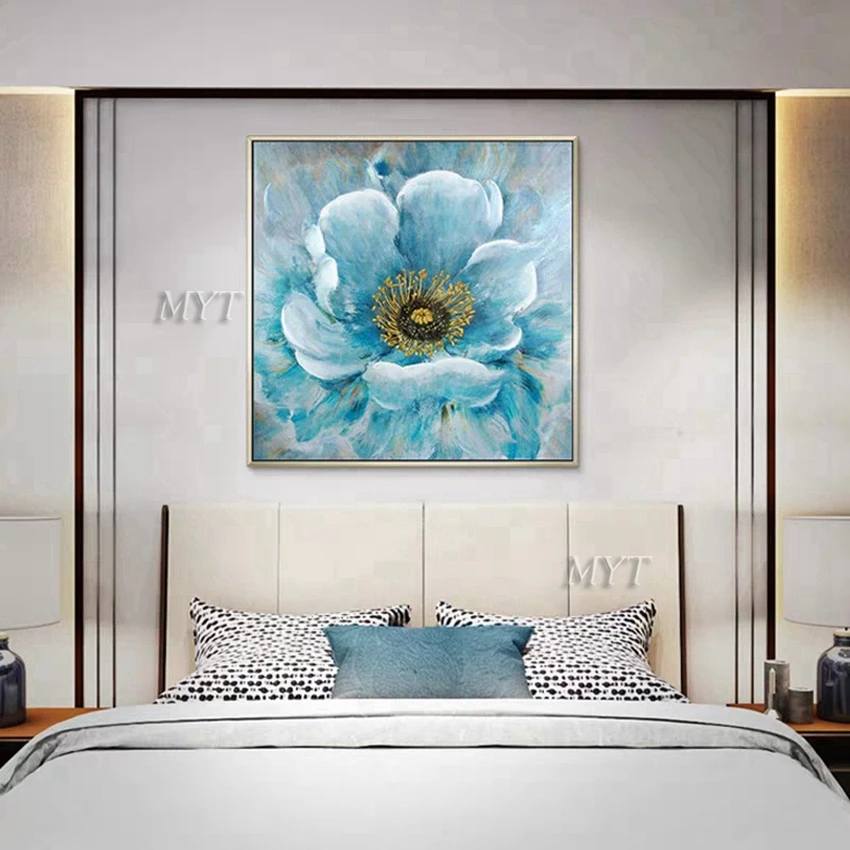 

Blue Flower Oil Painting Artwork Abstract Handpainted Picture Modern Oil Paintings On Canvas Wall Art Home Decoration Unframed