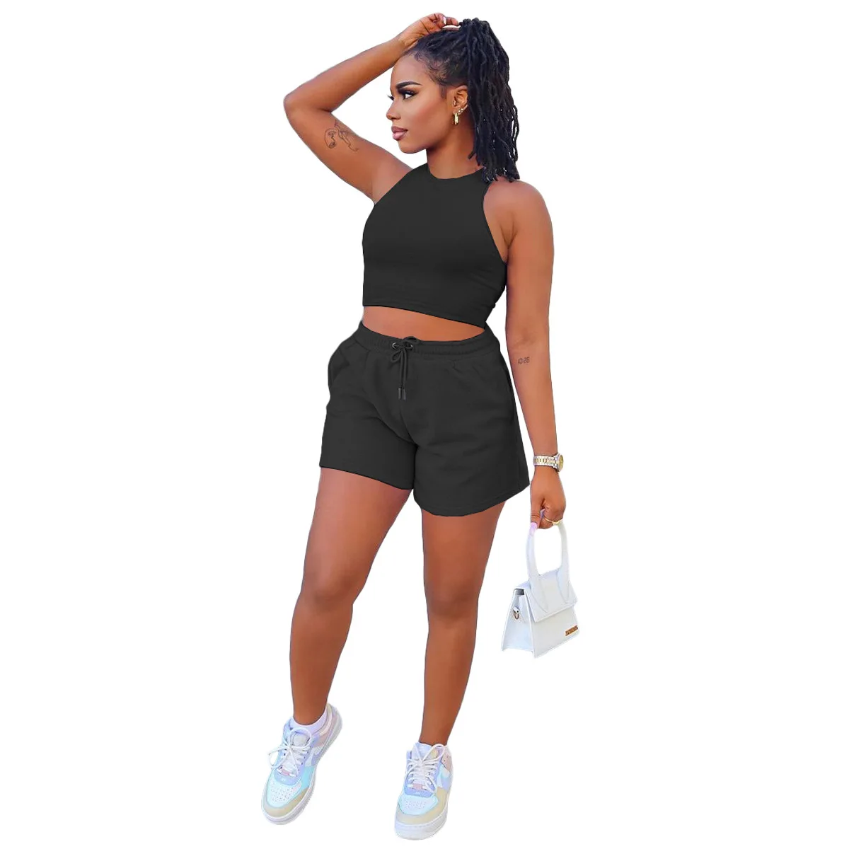 Casaul Women Tracksuit Suit Sleeveless Crop Tank Top + Pants Drawstring Solid Color Sportsuit Streetwear Summer Clothes
Casaul Women Tracksuit Suit Sleeveless Crop Tank Top + Pants Drawstring Solid Color Sportsuit Streetwear Summer Clothes