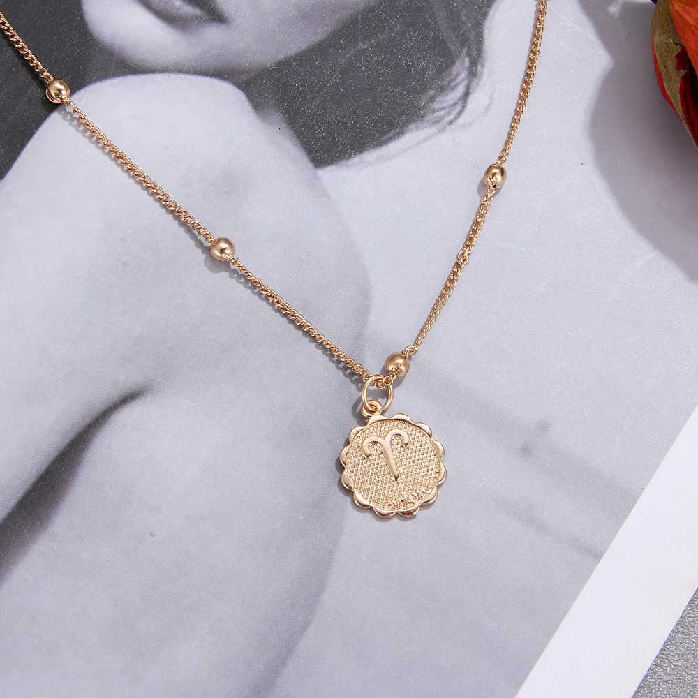 KINFOLK модное золотое ожерелье с зодиакальной цепочкой ожерелья подвеской для