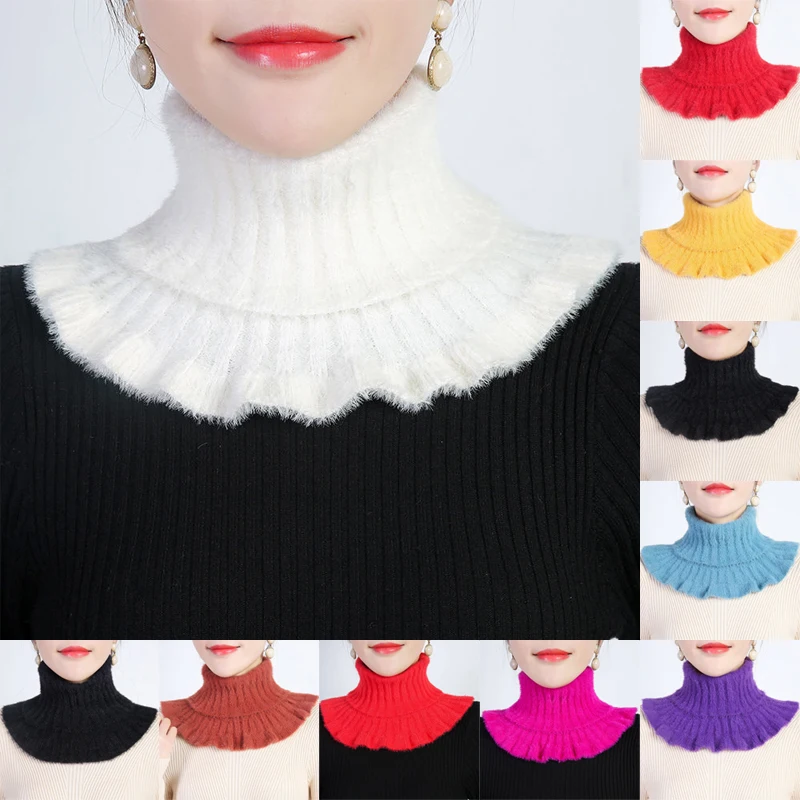 

Imitation Mink Cashmere Bib Fake Collar Women's Fall/Winter Warm Neck Guard Decoration Elastic Ruffled Thickened Wool Scarf New