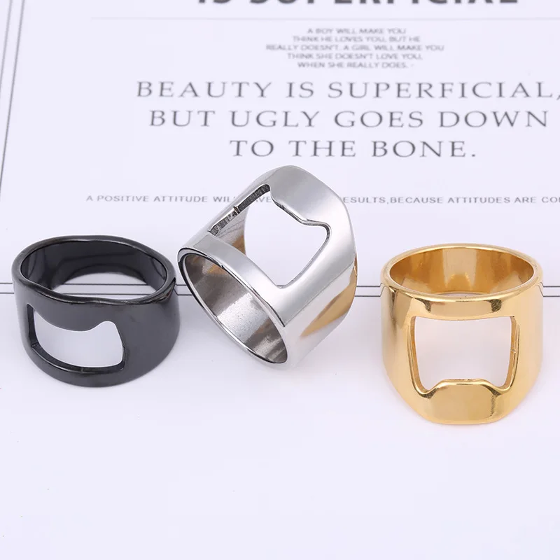

Beer Bottle Opener Rings For Women Men Friendship Punk Rock Party Gathering Jewelry Classic Stainless Steel Silver Plated Rings