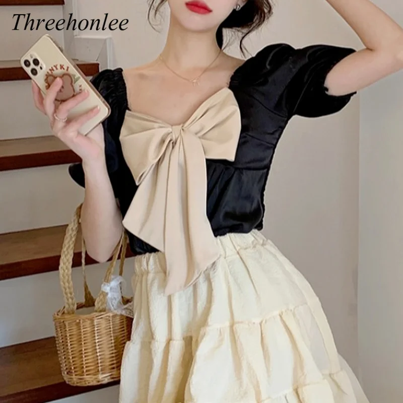 Summer Short Sleeve Women Korean Blouse 2021 Fashion New Bows Design Women Tops Casual Vintage Elegant Patchwork Puff Sleeve Top
Summer Short Sleeve Women Korean Blouse 2021 Fashion New Bows Design Women Tops Casual Vintage Elegant Patchwork Puff Sleeve Top