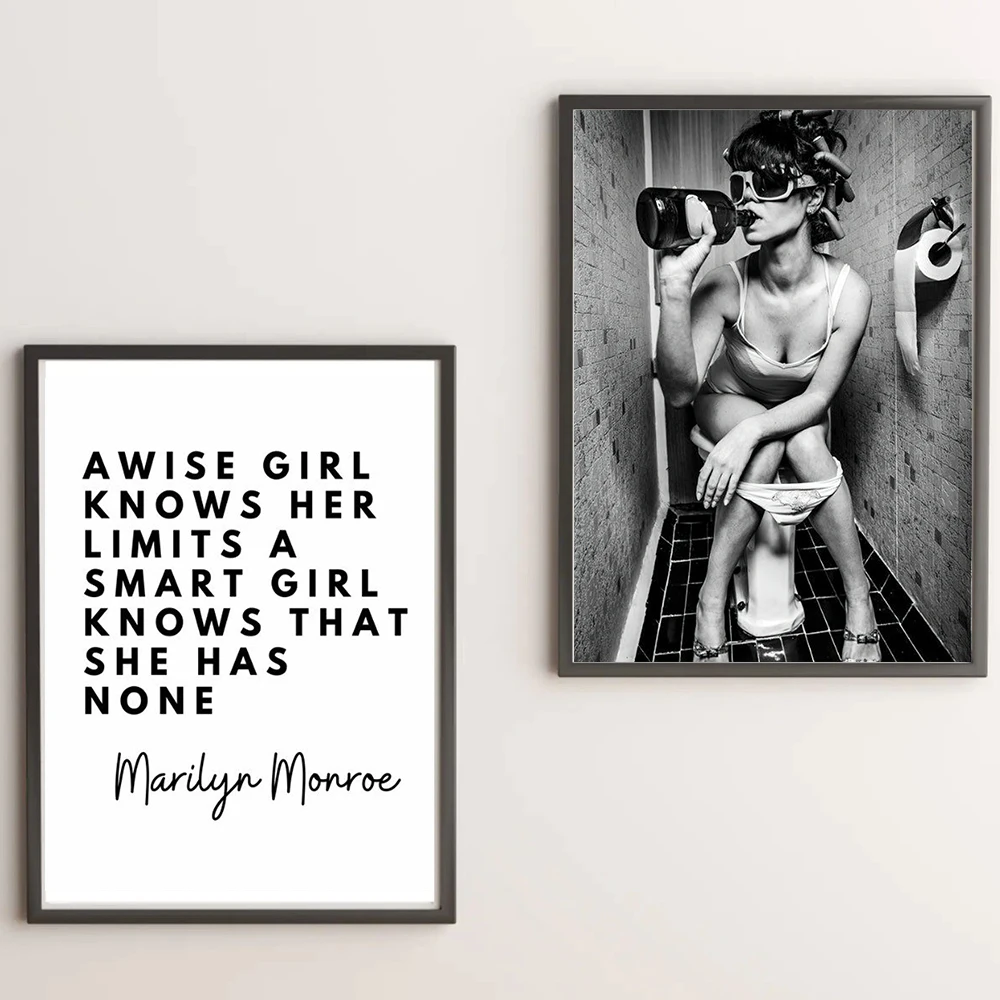 Black White Wall Art Canvas Painting Sexy Woman Drinking In Toilet Print Poster Restroom Bathroom Bar Home Decoration Paintings
Black White Wall Art Canvas Painting Sexy Woman Drinking In Toilet Print Poster Restroom Bathroom Bar Home Decoration Paintings