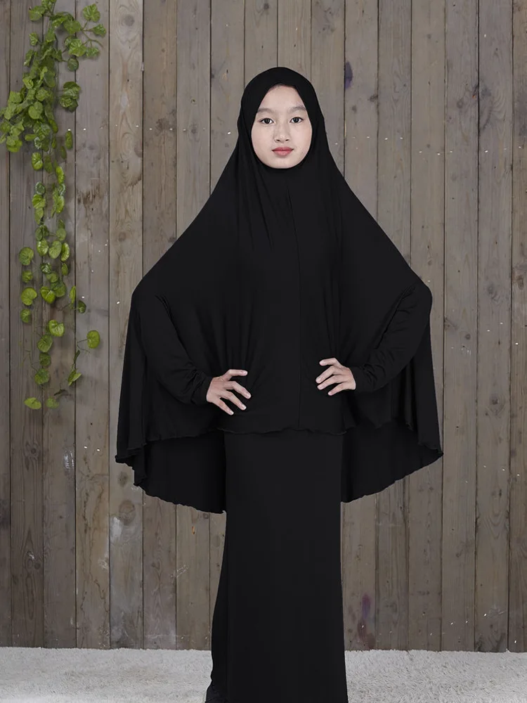 Traditional Abaya Hijab Robes for Girls Two Piece Muslim Prayer Clothes burqa Kids Solid Loose Large Abayas islamic clothing 
Traditional Abaya Hijab Robes for Girls Two Piece Muslim Prayer Clothes burqa Kids Solid Loose Large Abayas islamic clothing