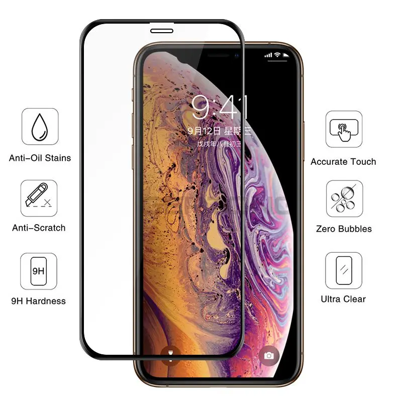 Закаленное стекло для iPhone 11 Pro Max защита экрана полное покрытие X XS XR 0 3 мм тонкая