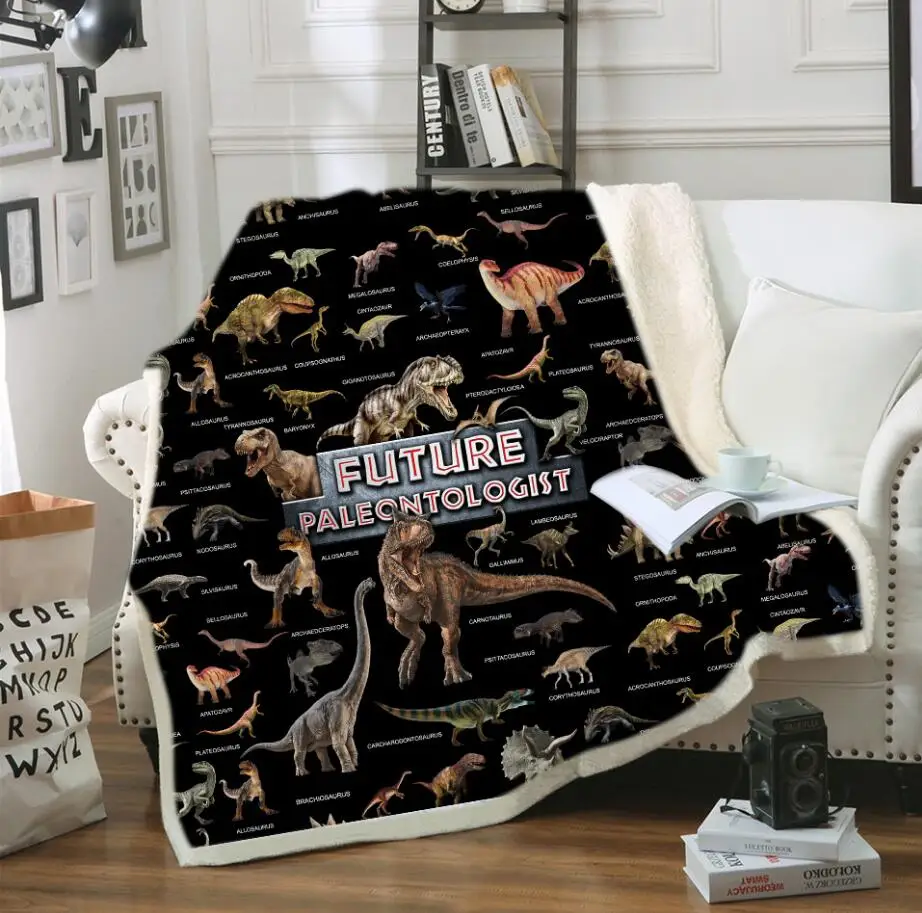 

Bedding Outlet Dinosaur Fluffy Blanket Jurassic Soft Blanket Boys 3D Animal Sherpa Blanket Tyrannosaurus Fleece Blanket style-1