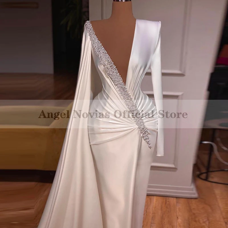 Женское длинное атласное платье Angel Novias, белое длинное свадебное платье со шлейфом и юбкой годе, модель 2021
Женское длинное атласное платье Angel Novias, белое длинное свадебное платье со шлейфом и юбкой годе, модель 2021