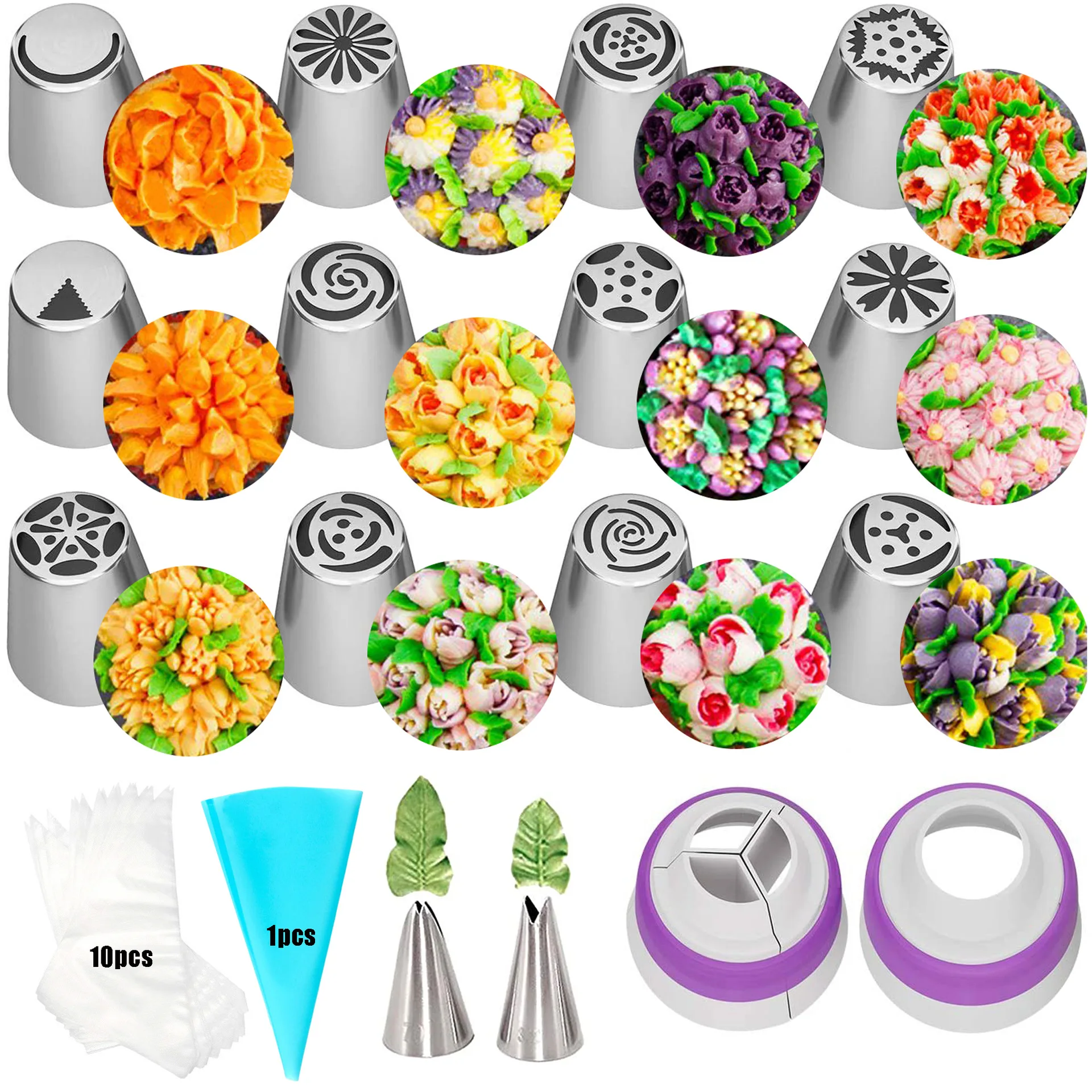 27 Pcs Piping Tips Icing Cream Russian Nozzle with Pastry Bag Converter Cake Set Kitchen Bake Tools
27 Pcs Piping Tips Icing Cream Russian Nozzle with Pastry Bag Converter Cake Set Kitchen Bake Tools