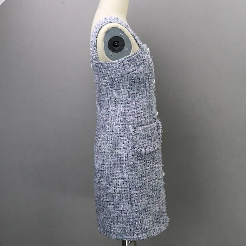 New Fashion Plaid Tweed Female Sexy Sleeveless Straps Elegant Single Breasted Pocket Ladies Summer Dress
New Fashion Plaid Tweed Female Sexy Sleeveless Straps Elegant Single Breasted Pocket Ladies Summer Dress