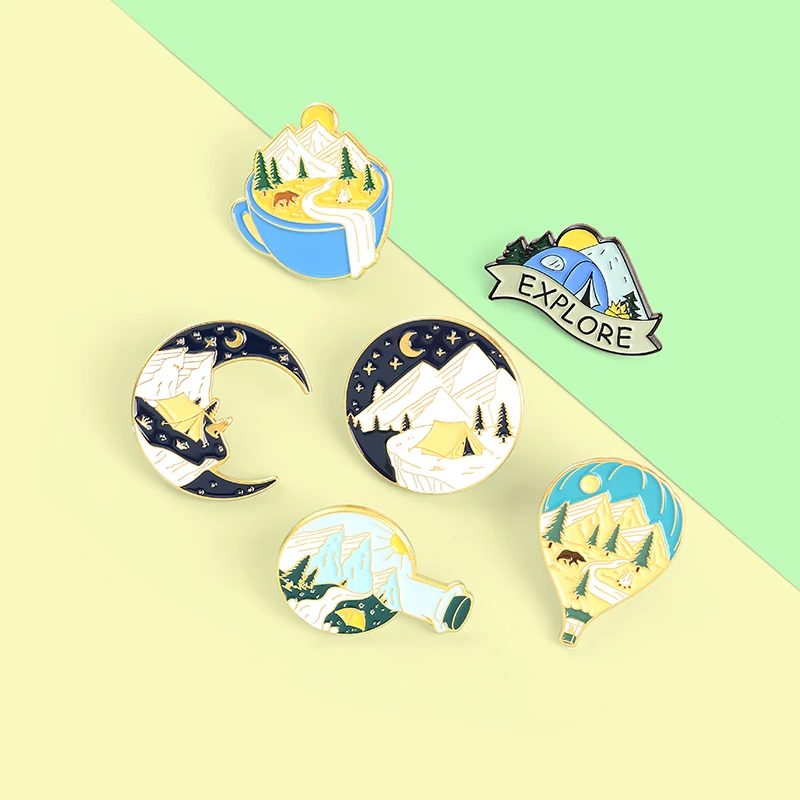 Landscape Enamel Lapel Pins Explore Starry Sky Moon Shape Mountain Brooches Backpack Badge Gifts for Women Men Custom Jewelry
Landscape Enamel Lapel Pins Explore Starry Sky Moon Shape Mountain Brooches Backpack Badge Gifts for Women Men Custom Jewelry