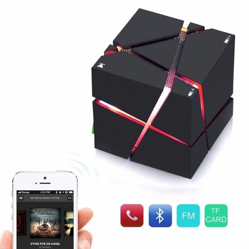 

Wireless Bluetooth Speaker Radio Subwoofer Sound Card Soundbox Portable LED Cube Stereo Mini Super SoundBox Supports FM TF Cards