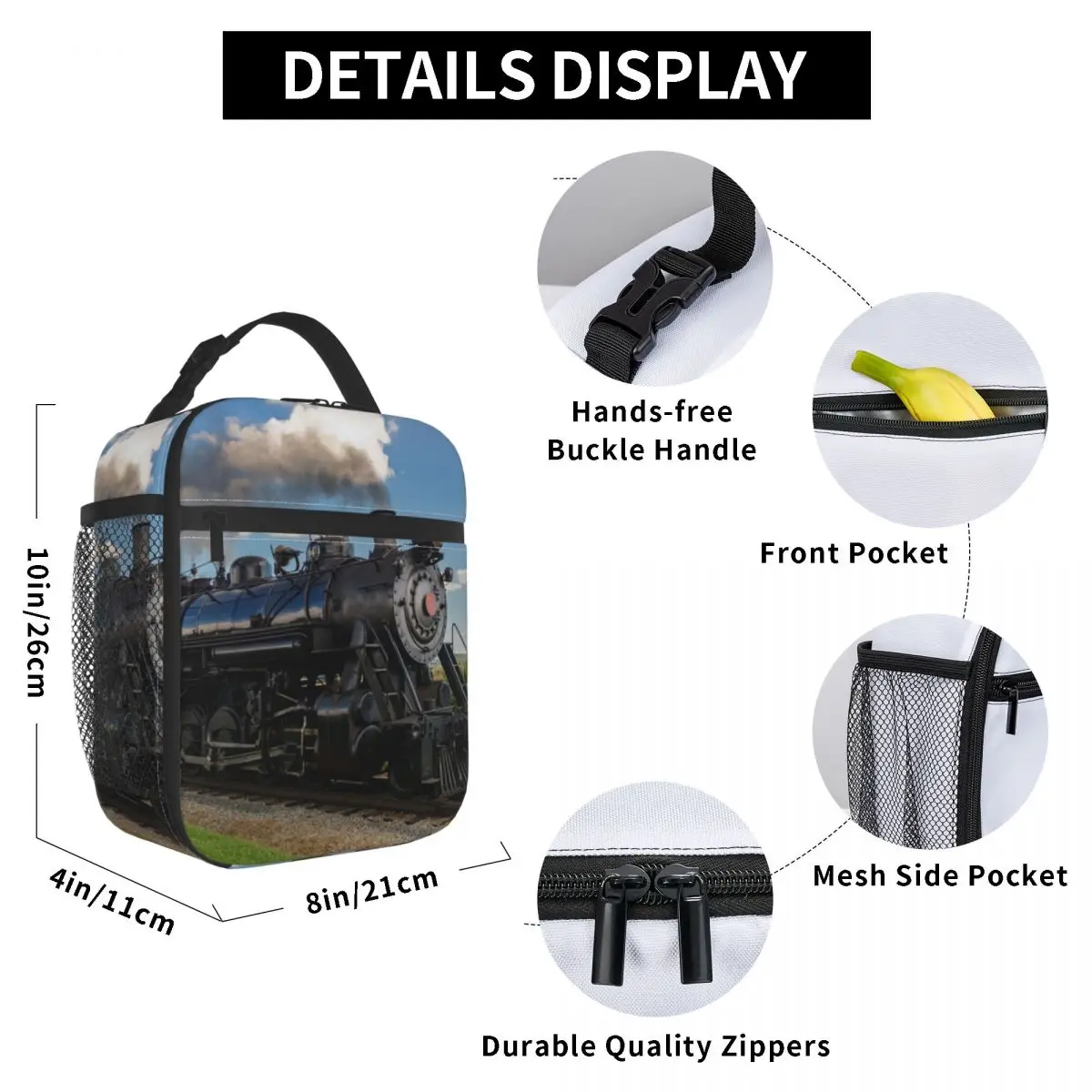 Vintage Steam Train Lunch Bag for Women Men Large Insulated Lunch Box with Water Bottle Holder and Pockets
Vintage Steam Train Lunch Bag for Women Men Large Insulated Lunch Box with Water Bottle Holder and Pockets