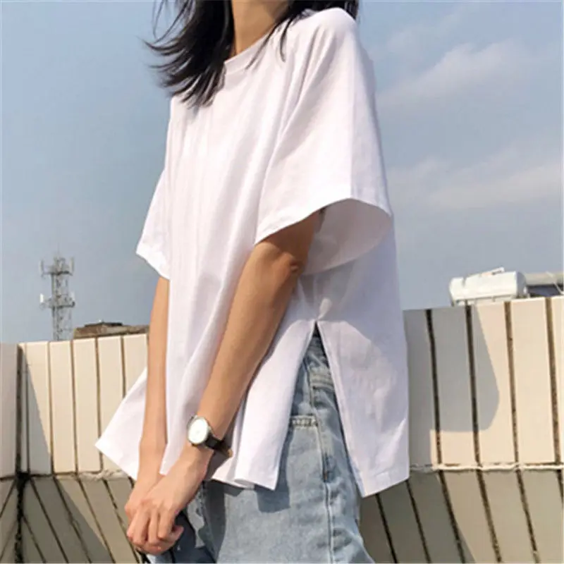 New Hot Selling Women Pure White Short Sleeve Cotton T-Shirt Loose Fashion Split Top Casual Crew Neck Basic Tees Summer Clothing
New Hot Selling Women Pure White Short Sleeve Cotton T-Shirt Loose Fashion Split Top Casual Crew Neck Basic Tees Summer Clothing
