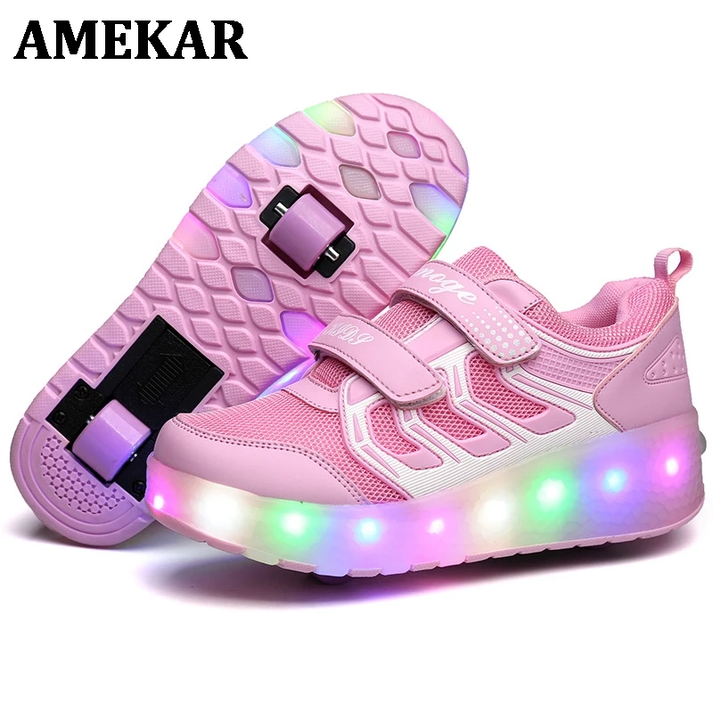 Size 28-43 Led Wheel Sneakers for Kids Adult USB Charging Glowing Roller Shoes with Lights Double Wheels Children Skate Shoes
Size 28-43 Led Wheel Sneakers for Kids Adult USB Charging Glowing Roller Shoes with Lights Double Wheels Children Skate Shoes