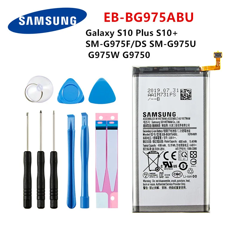 SAMSUNG Orginal EB-BG975ABU 4100mAh Battery For Samsung Galaxy S10 Plus S10+ SM-G975F/DS SM-G975U/W G9750 Mobile Phone +Tools 
SAMSUNG Orginal EB-BG975ABU 4100mAh Battery For Samsung Galaxy S10 Plus S10+ SM-G975F/DS SM-G975U/W G9750 Mobile Phone +Tools