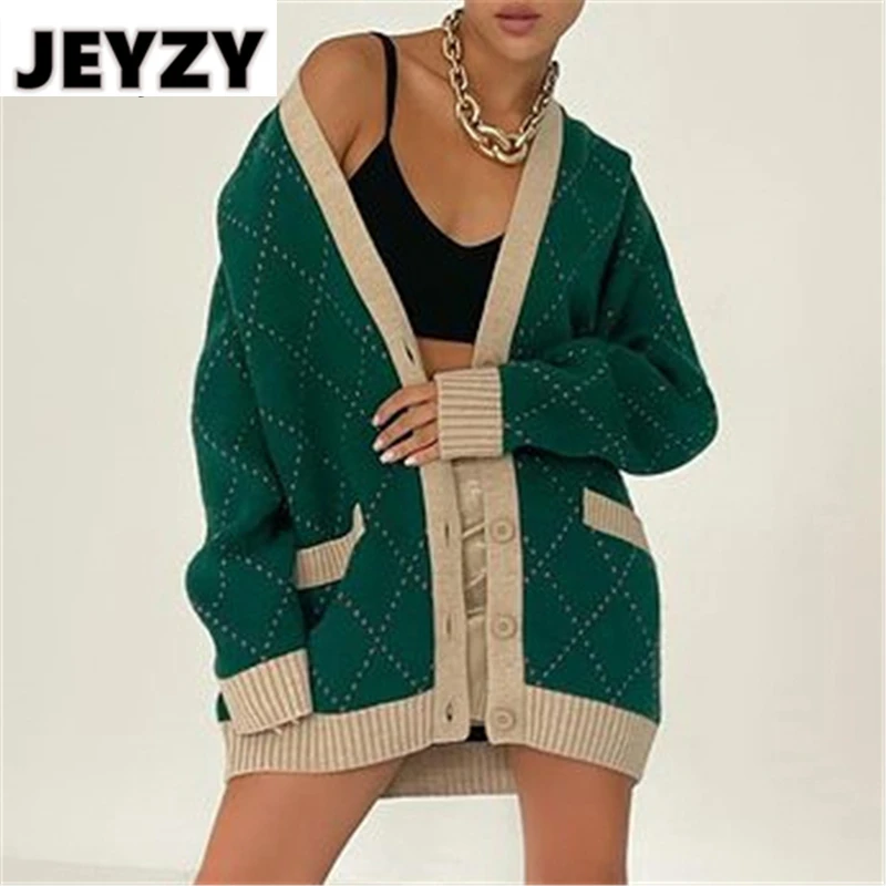 Jeyzy Loose Argyle Green Winter Women Cardigans 2021 V Neck Casual Knitted Oversized Long Sleeve Y2K Sweater Fashion Basic Tops
Jeyzy Loose Argyle Green Winter Women Cardigans 2021 V Neck Casual Knitted Oversized Long Sleeve Y2K Sweater Fashion Basic Tops
