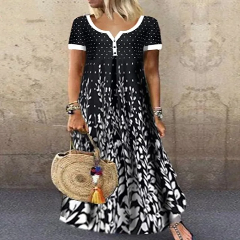 Plus Size Print Beach Women's Summer Long Dress 2020 Casual Short Sleeve V Neck Patchwork 2020 Dress Women Loose Floral Dresses 
Plus Size Print Beach Women's Summer Long Dress 2020 Casual Short Sleeve V Neck Patchwork 2020 Dress Women Loose Floral Dresses