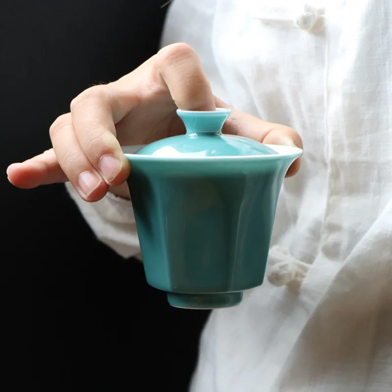 

Твердая керамическая чайная чаша в китайском стиле для кунг-фу, для ручной работы, шестиугольная, с бриллиантами, гайвань, чайная посуда, Тюр...