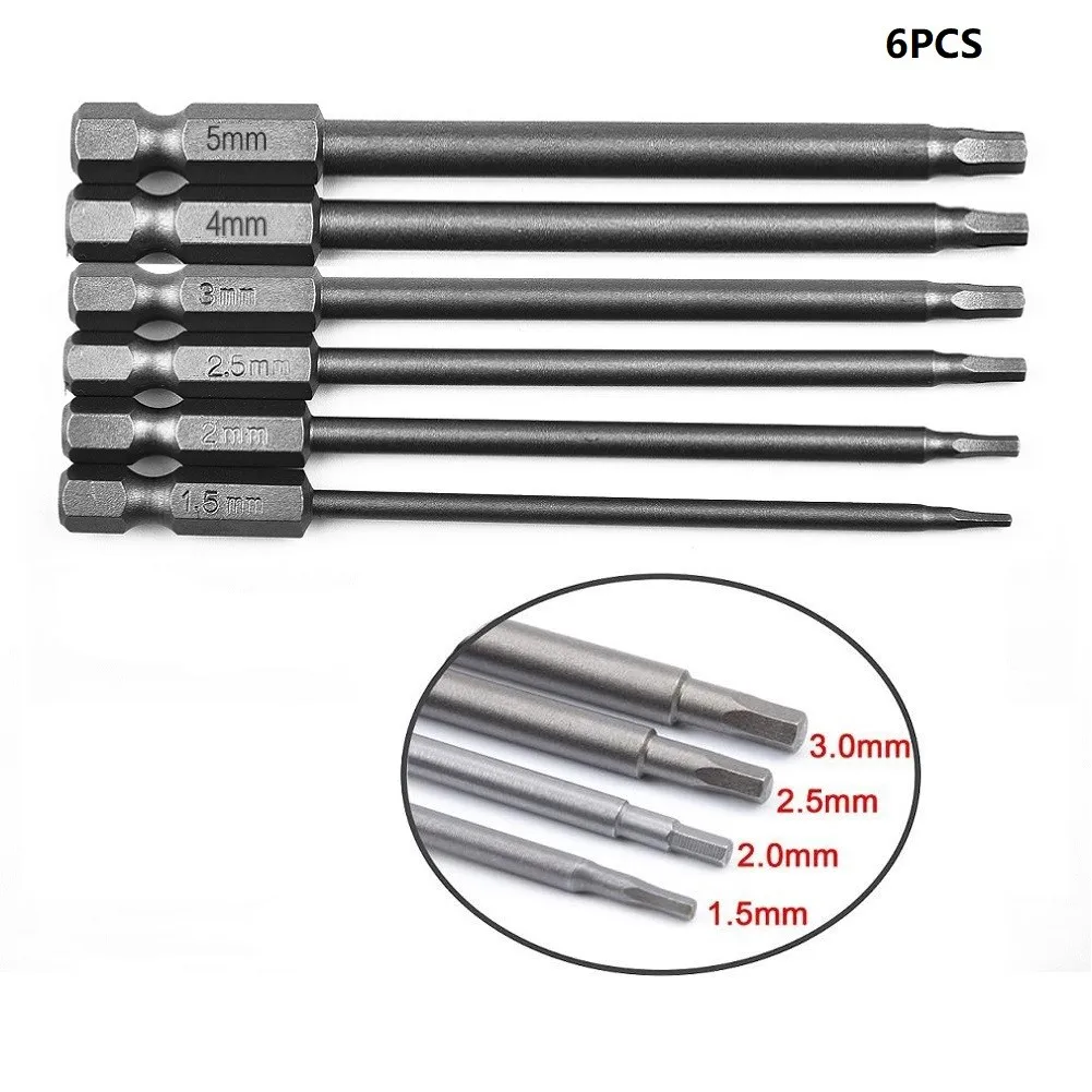 1.5/2/2.5/3/4/5mm Screwdriver 1/4 Hex Shank 6pcs Driver Head Screwdriver