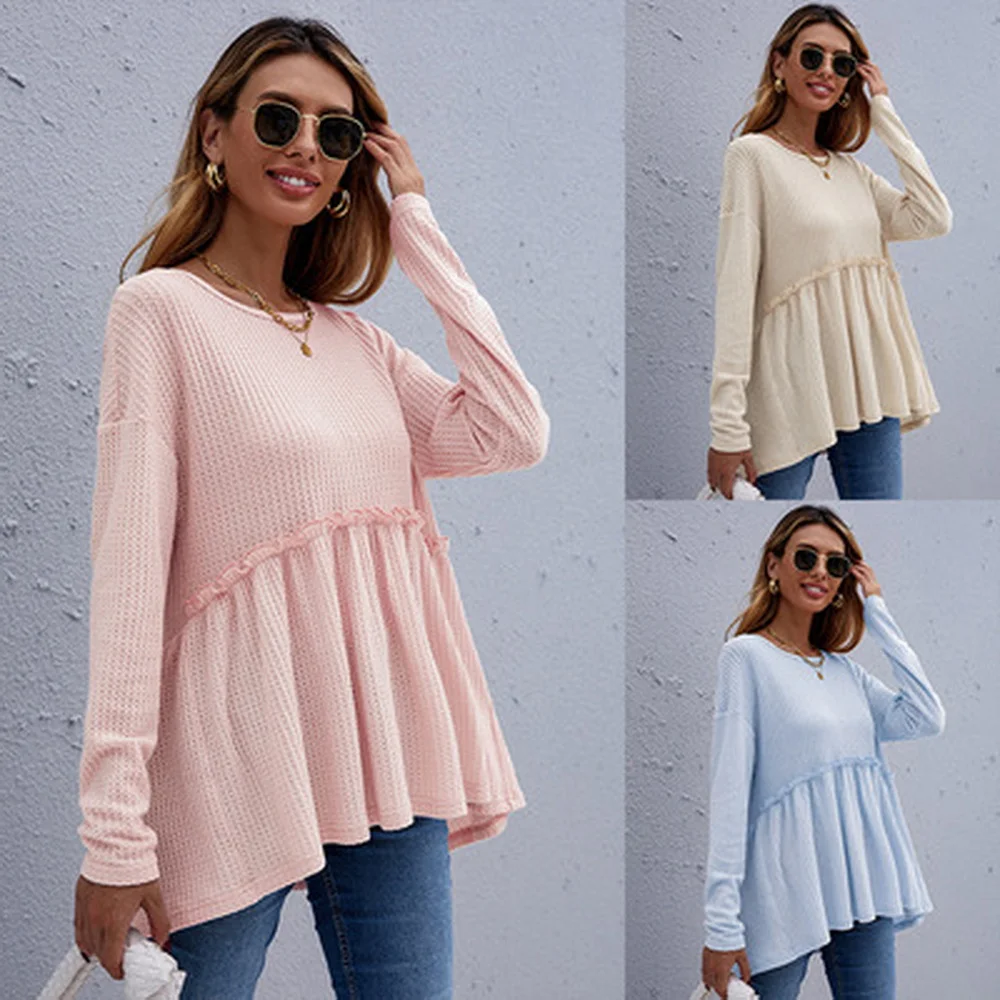 Round neck waffle fabric top casual long-sleeved shirts women autumn winter pleated tops 2021 ladies clothes blusas y camisas
Round neck waffle fabric top casual long-sleeved shirts women autumn winter pleated tops 2021 ladies clothes blusas y camisas