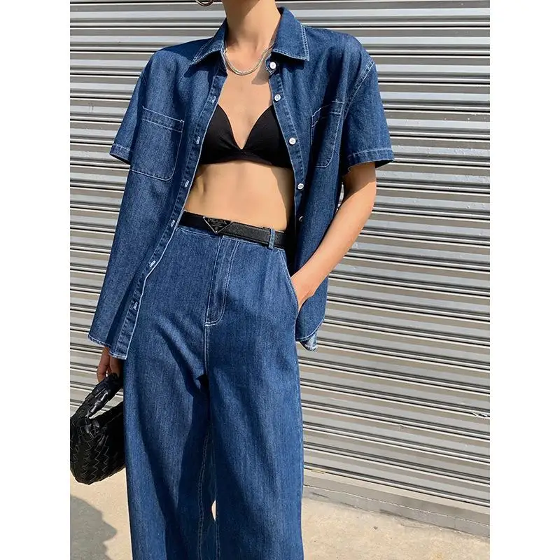 Summer Cotton Blue Short Sleeve Shirt Top Women Loose Solid Denim Shirts Femme
Summer Cotton Blue Short Sleeve Shirt Top Women Loose Solid Denim Shirts Femme