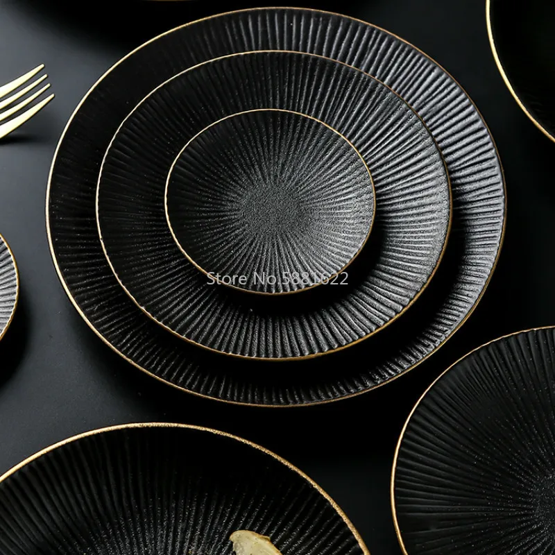 Western plate steak plate set household ceramic plate dinner plate black tableware breakfast plate round flat plate
Western plate steak plate set household ceramic plate dinner plate black tableware breakfast plate round flat plate