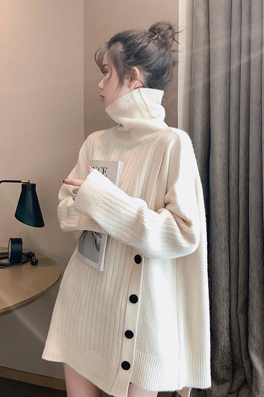 Mid-length sweater women's loose outer wear lazy wind pullover high collar Korean thickened new knitted jacket tide
Mid-length sweater women's loose outer wear lazy wind pullover high collar Korean thickened new knitted jacket tide