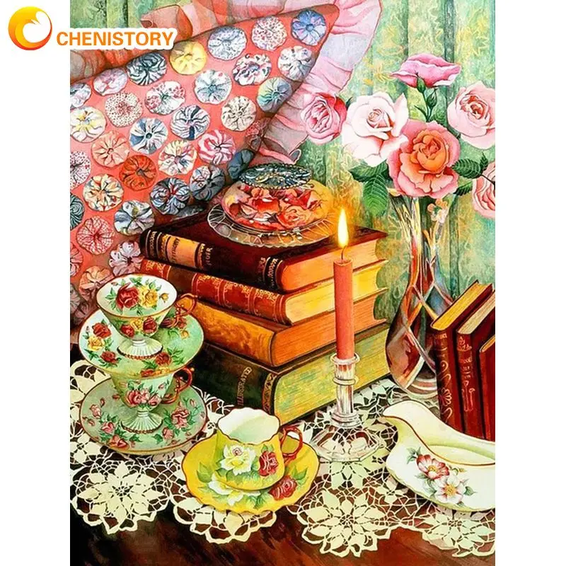 CHENISTORY Pictures By Number Tea Cup Book Scenery Kits Home Decoration Painting By Number Drawing On Canvas Handpainted Art Gif 
CHENISTORY Pictures By Number Tea Cup Book Scenery Kits Home Decoration Painting By Number Drawing On Canvas Handpainted Art Gif