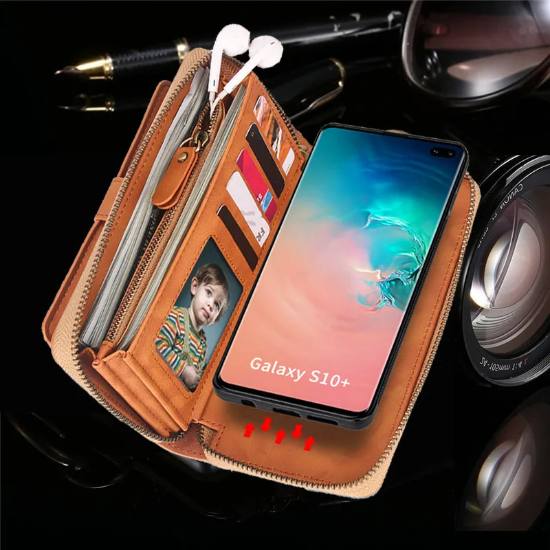 Многофункциональный чехол кошелек на молнии для Samsung Galaxy S21 S20 Ultra S10 S9 S8 Plus Note 20 10 9 8