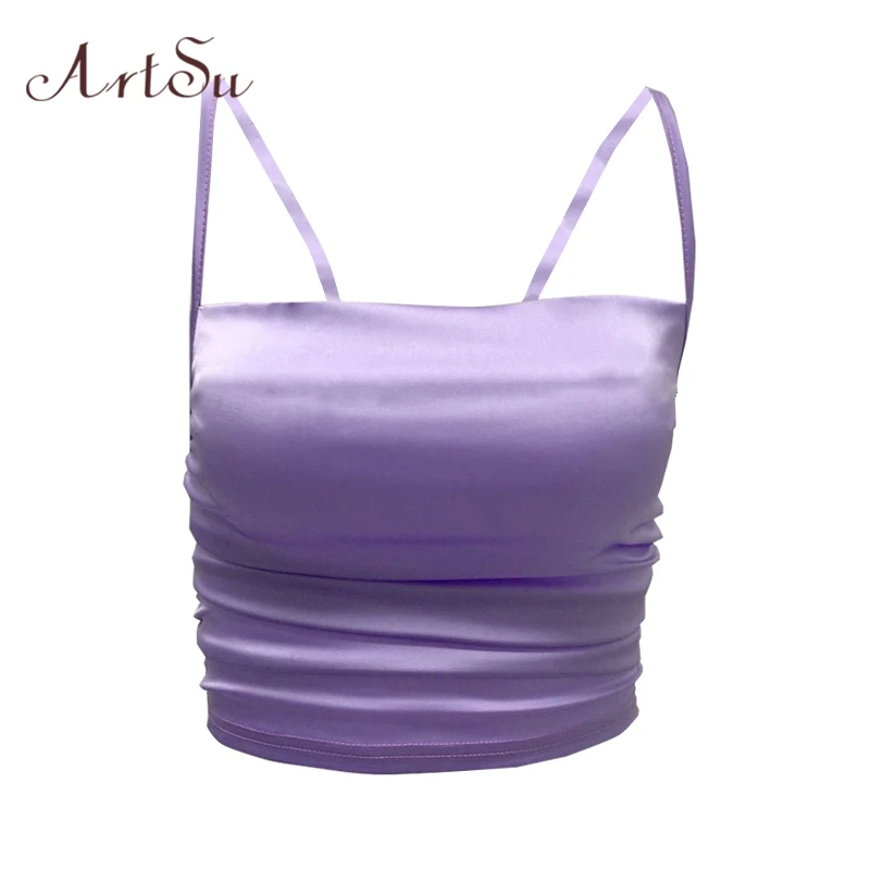 Artsu 2020 фиолетовый укороченный топ на бретелях майка Летняя женская одежда Новая