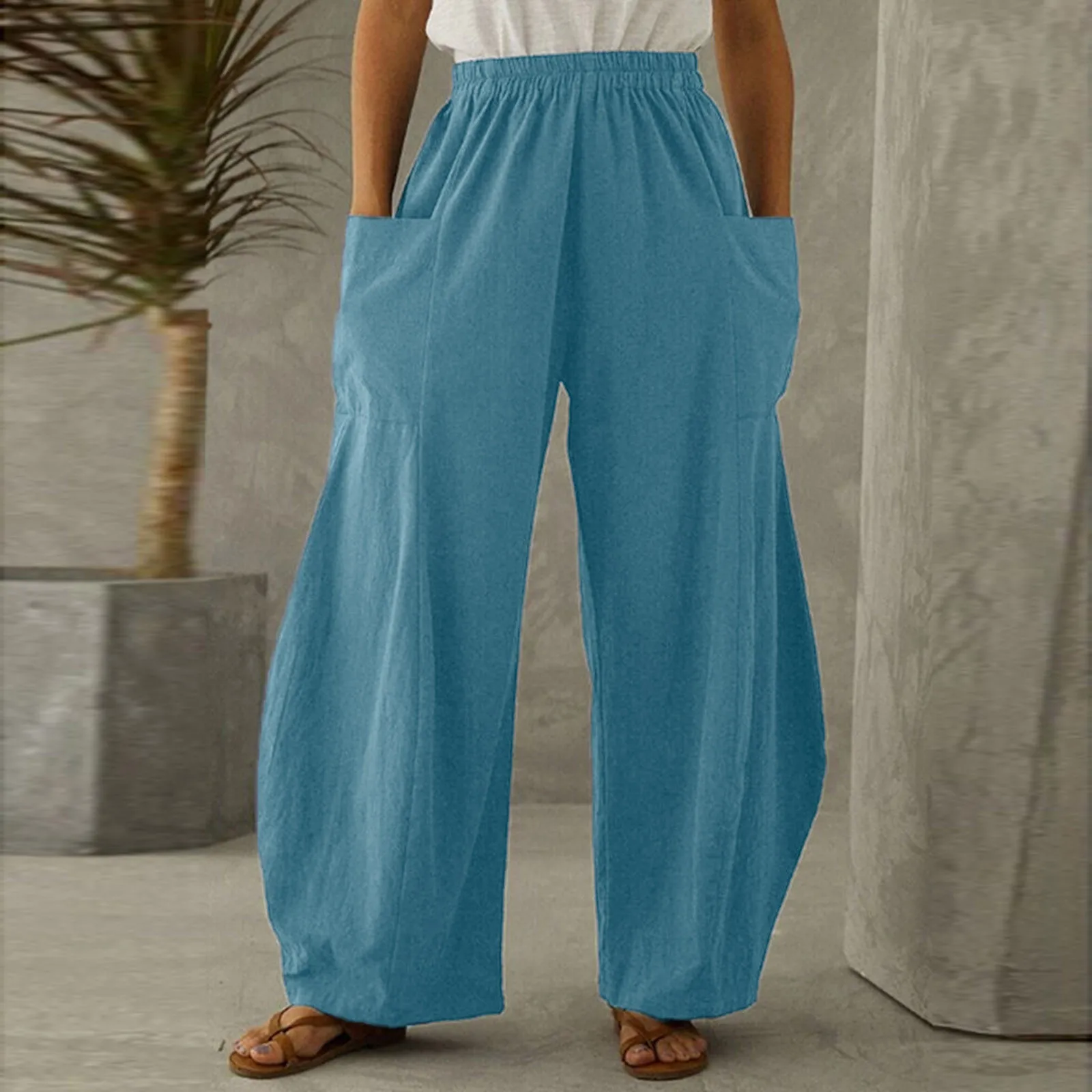 40# Women Loose Solid Cotton Linen Pants Big Pockets Wide Leg Pants Trousers Plus Size Elastic Waist Joggers Sweatpants
40# Women Loose Solid Cotton Linen Pants Big Pockets Wide Leg Pants Trousers Plus Size Elastic Waist Joggers Sweatpants