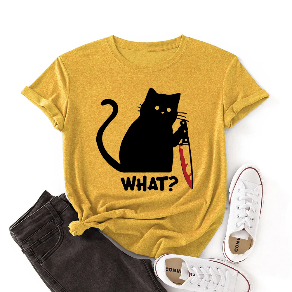 XTSBABO Women's Loose Round Neck Color Cotton Short-sleeved Cat T-shirt 
XTSBABO Women's Loose Round Neck Color Cotton Short-sleeved Cat T-shirt