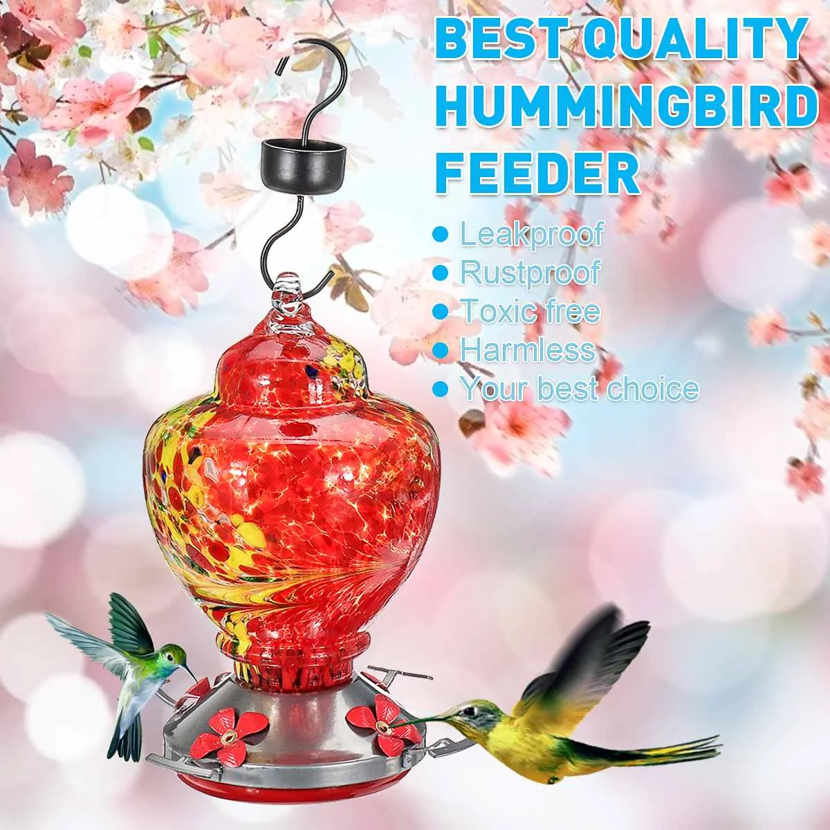 8 Inch Colorful Glass Bird Water Feeder for Hummingbirds Tree Hanging Outdoor Wild Bird Feeders Garden Yard Decor Ornaments
8 Inch Colorful Glass Bird Water Feeder for Hummingbirds Tree Hanging Outdoor Wild Bird Feeders Garden Yard Decor Ornaments