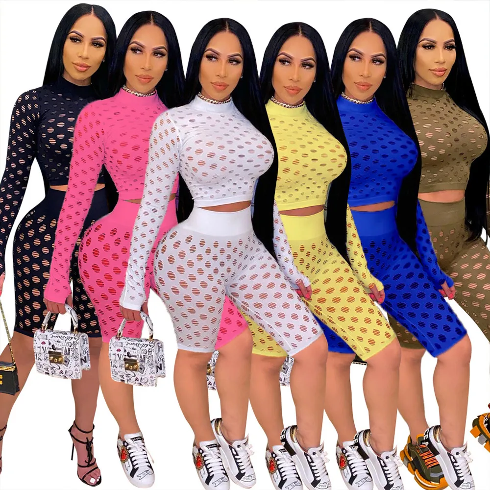 Spring 2021 new style solid cut out sports two piece slim o-neck long sleeve top and shorts women's set
Spring 2021 new style solid cut out sports two piece slim o-neck long sleeve top and shorts women's set