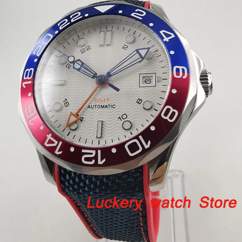 41mm no logo white dial Luminous saphire glass;blue and red Bezel GMT Automatic movement men's watch-BA156 
41mm no logo white dial Luminous saphire glass;blue and red Bezel GMT Automatic movement men's watch-BA156