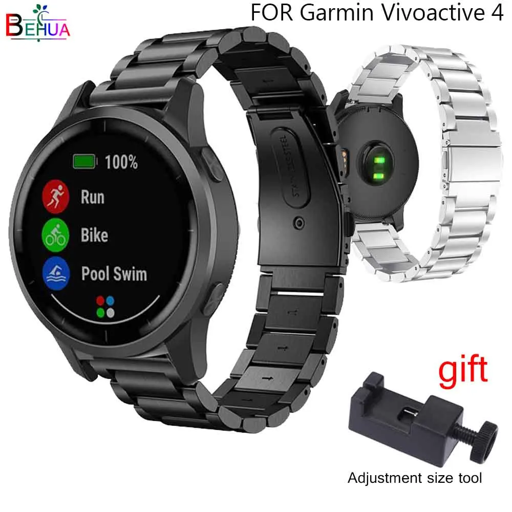 Браслет BEHUA из нержавеющей стали для Garmin Vivoactive 4 сменный металлический ремешок