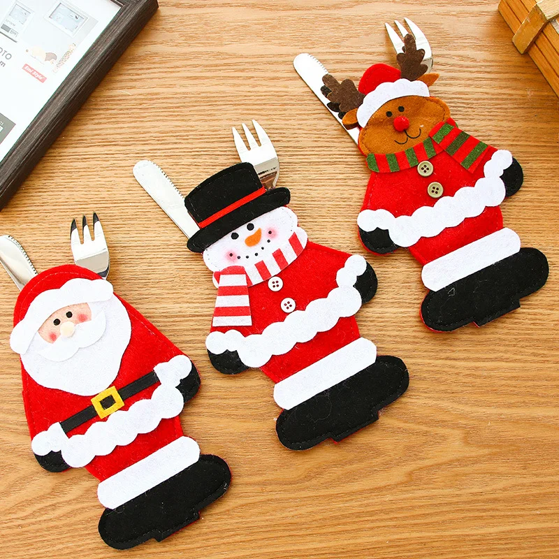 

Christmas Cutlery Cover Bag Cloth Santa Claus Snowman Elk Shaped Cute for Kitchen Tableware Knife Fork Xams Party Decor