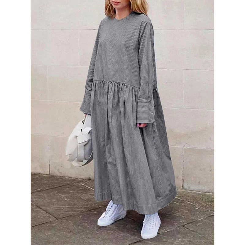Women Loose Striped Shirt Long Dress 2021 Spring Autumn Vintage Long Sleeve Pleated Female Casual Party Dress Robe 3XL Plus Size
Women Loose Striped Shirt Long Dress 2021 Spring Autumn Vintage Long Sleeve Pleated Female Casual Party Dress Robe 3XL Plus Size