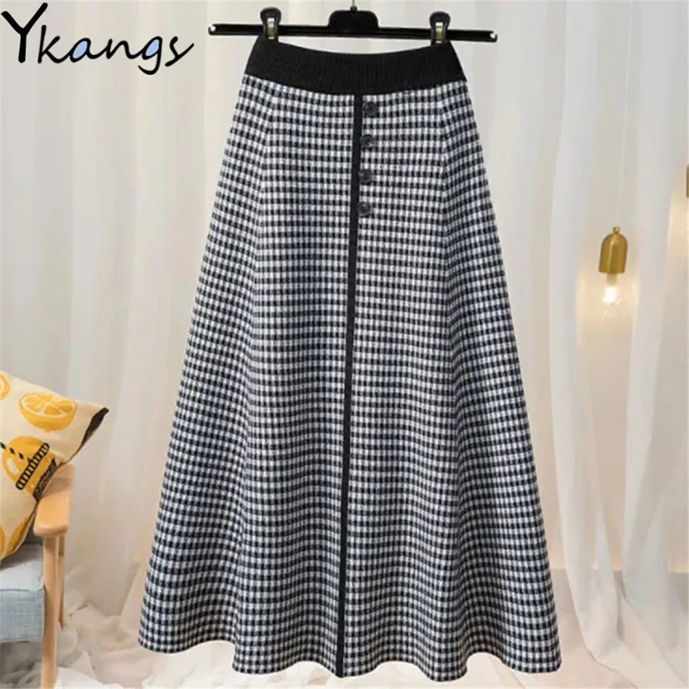 Vintage Plaid Knitted Midi Skirt For Women 2021 Fall Winter Korean Fashion Button A Line High Waist Long Skirt Female Autumn
Vintage Plaid Knitted Midi Skirt For Women 2021 Fall Winter Korean Fashion Button A Line High Waist Long Skirt Female Autumn