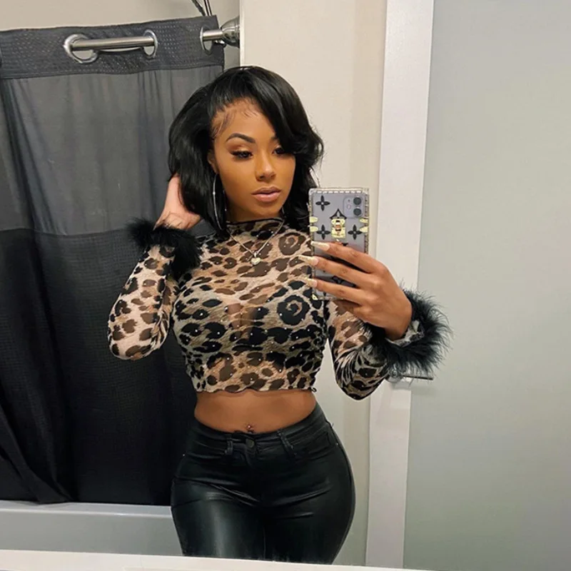 Cryptographic Leopard Print Fashion 2021Summer Mesh See Though Women'S Top Cropped Streetwear Tee Sexy Tops Slim T-Shirts Chic
Cryptographic Leopard Print Fashion 2021Summer Mesh See Though Women'S Top Cropped Streetwear Tee Sexy Tops Slim T-Shirts Chic