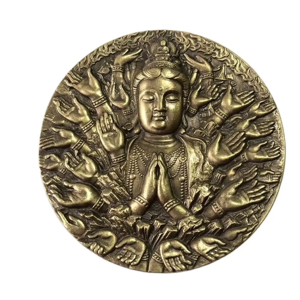 Chinese classical statue of Avalokitesvara with thousand hands protects the safety of the house disc, plate,metal decoration
Chinese classical statue of Avalokitesvara with thousand hands protects the safety of the house disc, plate,metal decoration