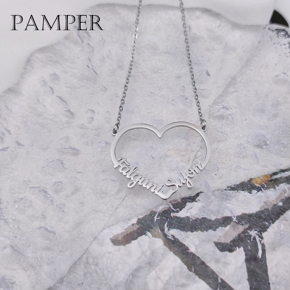 PAMPER Personalized Heart Name Chain Pendant Charm Customized Necklace Couple 2 Nameplate Stainless Steel Jewelry Christmas Gift
PAMPER Personalized Heart Name Chain Pendant Charm Customized Necklace Couple 2 Nameplate Stainless Steel Jewelry Christmas Gift