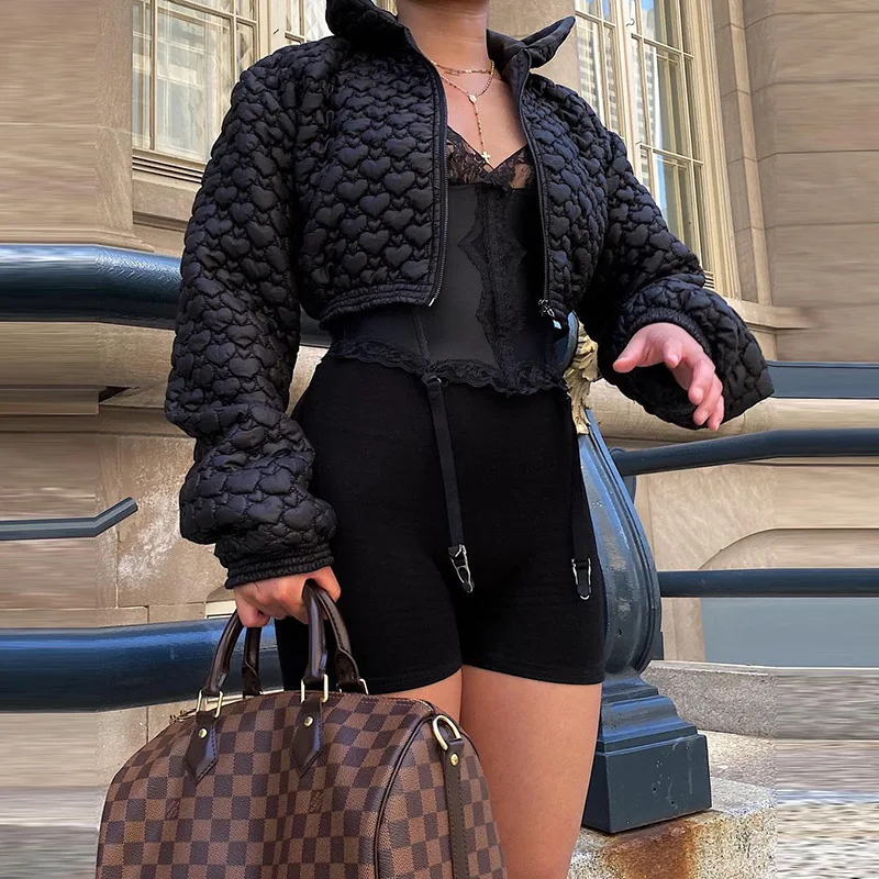 Женская утепленная куртка, однотонная приталенная короткая куртка на молнии с отложным воротником и длинным рукавом в форме сердца, женска... 
Женская утепленная куртка, однотонная приталенная короткая куртка на молнии с отложным воротником и длинным рукавом в форме сердца, женска...