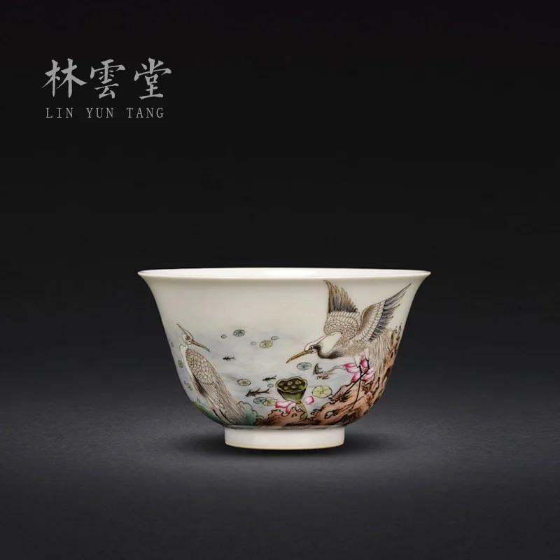 

Pastel a heron lotus литры Цзиндэчжэнь ручной работы Керамические чашки кунг-фу master cup одинарная чашка образец чашки чая