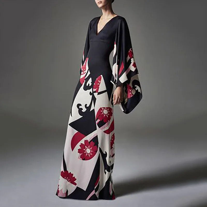 Elegant Women's Dress Spring Printed High Waist Bat Sleeve Dress Vestidos 2020 Party Club Women Clothing V-neck Long Dresses
Elegant Women's Dress Spring Printed High Waist Bat Sleeve Dress Vestidos 2020 Party Club Women Clothing V-neck Long Dresses