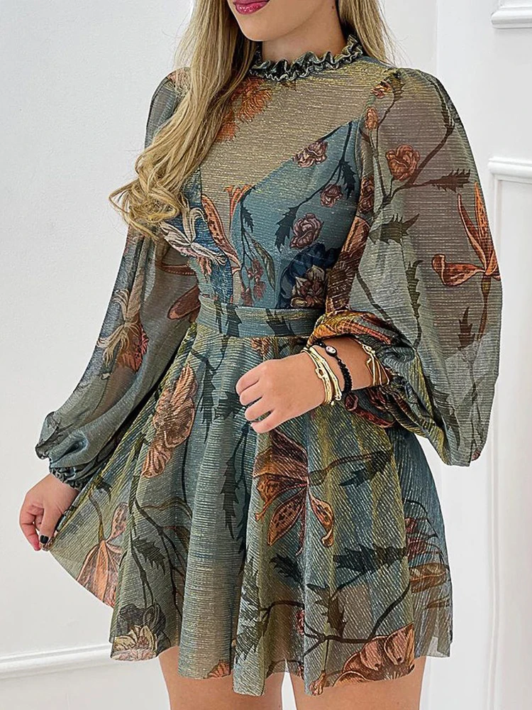 Sexy Print Lantern Sleeve Frill Hem Mesh Party Boho Mini Vestidos Casual Daily Women Floral Dress
Sexy Print Lantern Sleeve Frill Hem Mesh Party Boho Mini Vestidos Casual Daily Women Floral Dress
