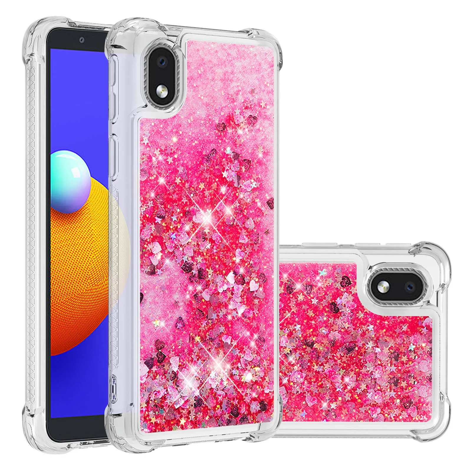 

Quicksand Phone Case For Samsung Galaxy A01 Core Glitter Love Heart Sequins Quicksand Dynamic Liquid Soft shockproof Back Cover